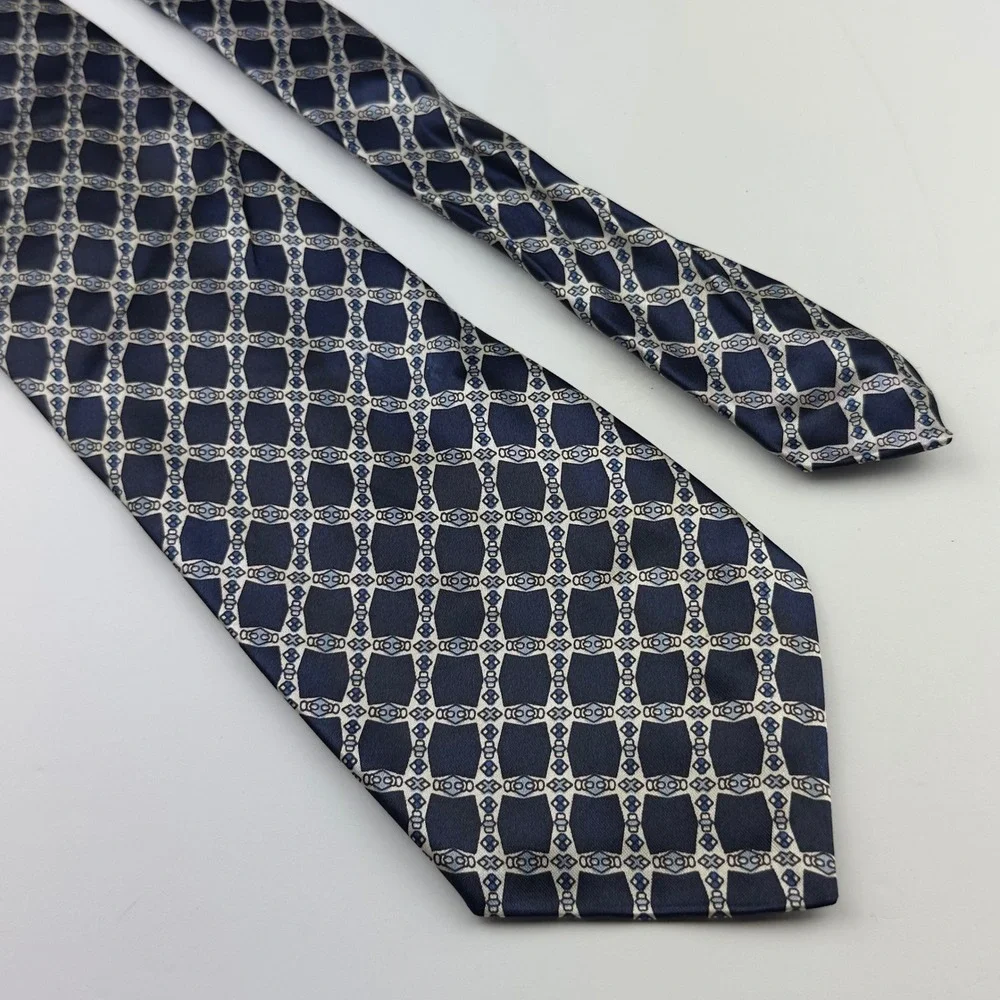 Fosseys Mens Navy Blue Geometric Pattern Polyester Necktie Classic Formal Tie